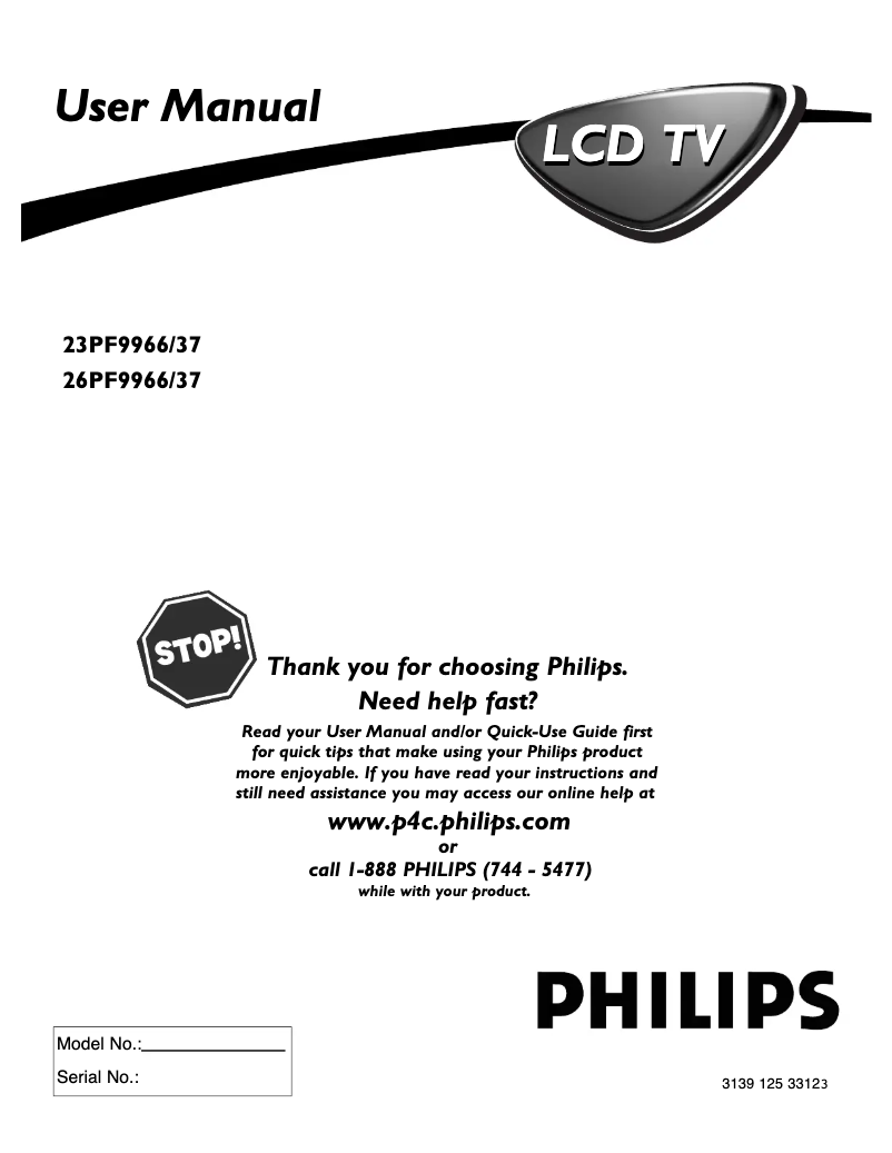 Page 1 of the manual User Manual Philips 50PL9200D