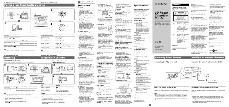 Page 1 de la notice Manuel utilisateur Sony CFD-V5
