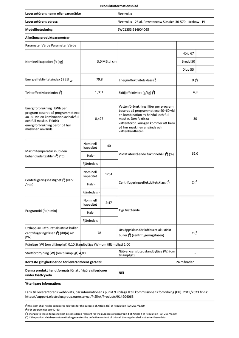 Page 1 de la notice Manuel utilisateur Electrolux EWC1353