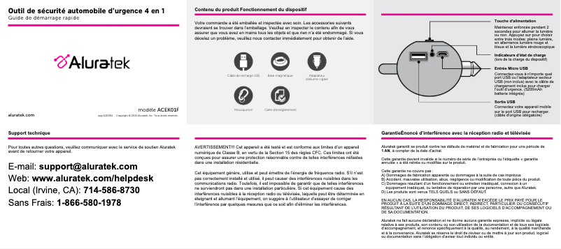 Page 1 de la notice Manuel utilisateur Aluratek ACEK01F