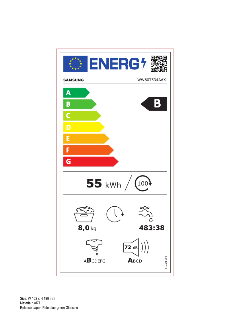 Page n°1 - Label énergétique Samsung WW80T534AAX
