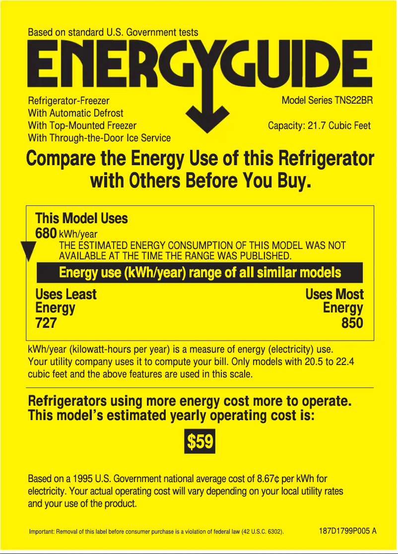 Page 1 de la notice Label énergétique GE Profile Performance TNS22BRCRBS