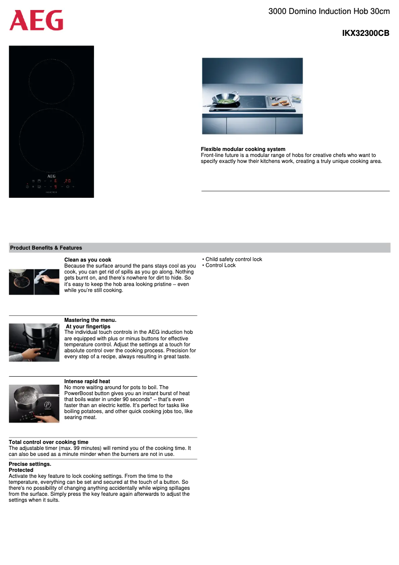 Page 1 de la notice Fiche technique AEG IKX32300CB