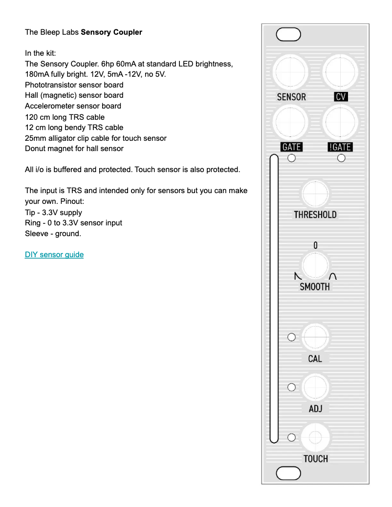 Page 1 de la notice Manuel utilisateur Bleep Labs Sensory Coupler