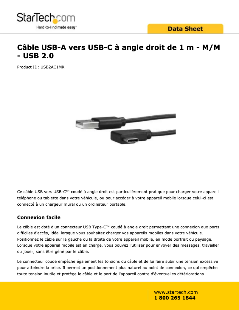 Page 1 de la notice Manuel utilisateur StarTech.com USB2AC1MR
