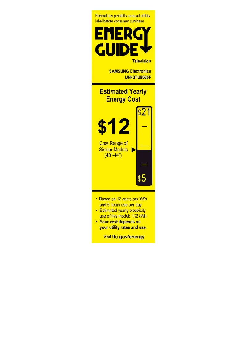 Page n°1 - Label énergétique Samsung UN43TU8000FXZA