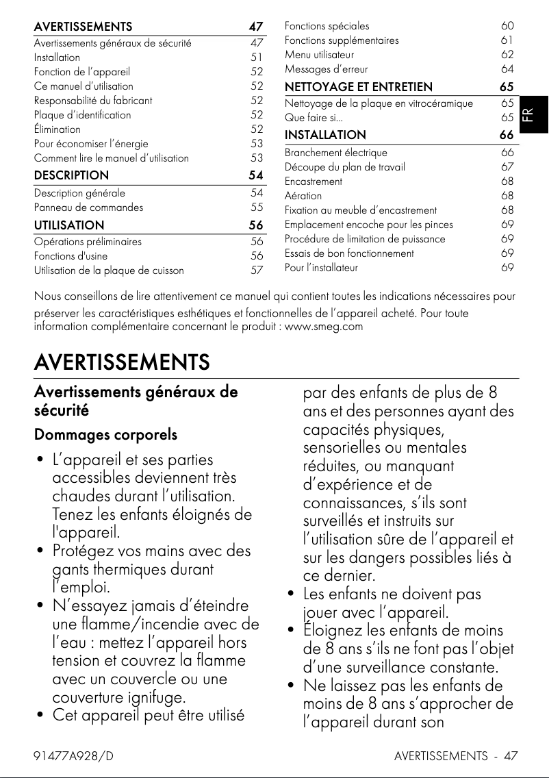 Page n°1 - Manuel utilisateur Smeg SIM3644MB