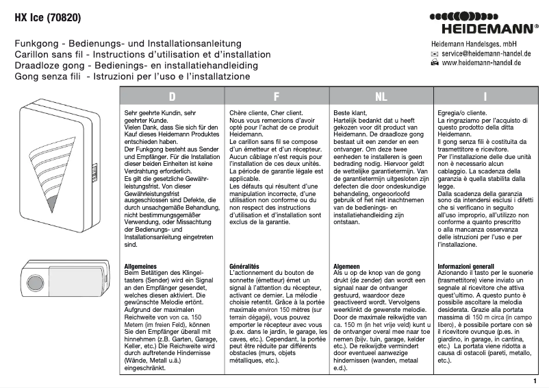 Page 1 de la notice Manuel utilisateur Heidemann 70820