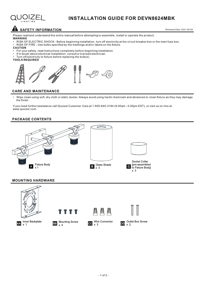 Page n°1 - Manuel utilisateur Quoizel Devon Court DEVN8624MBK