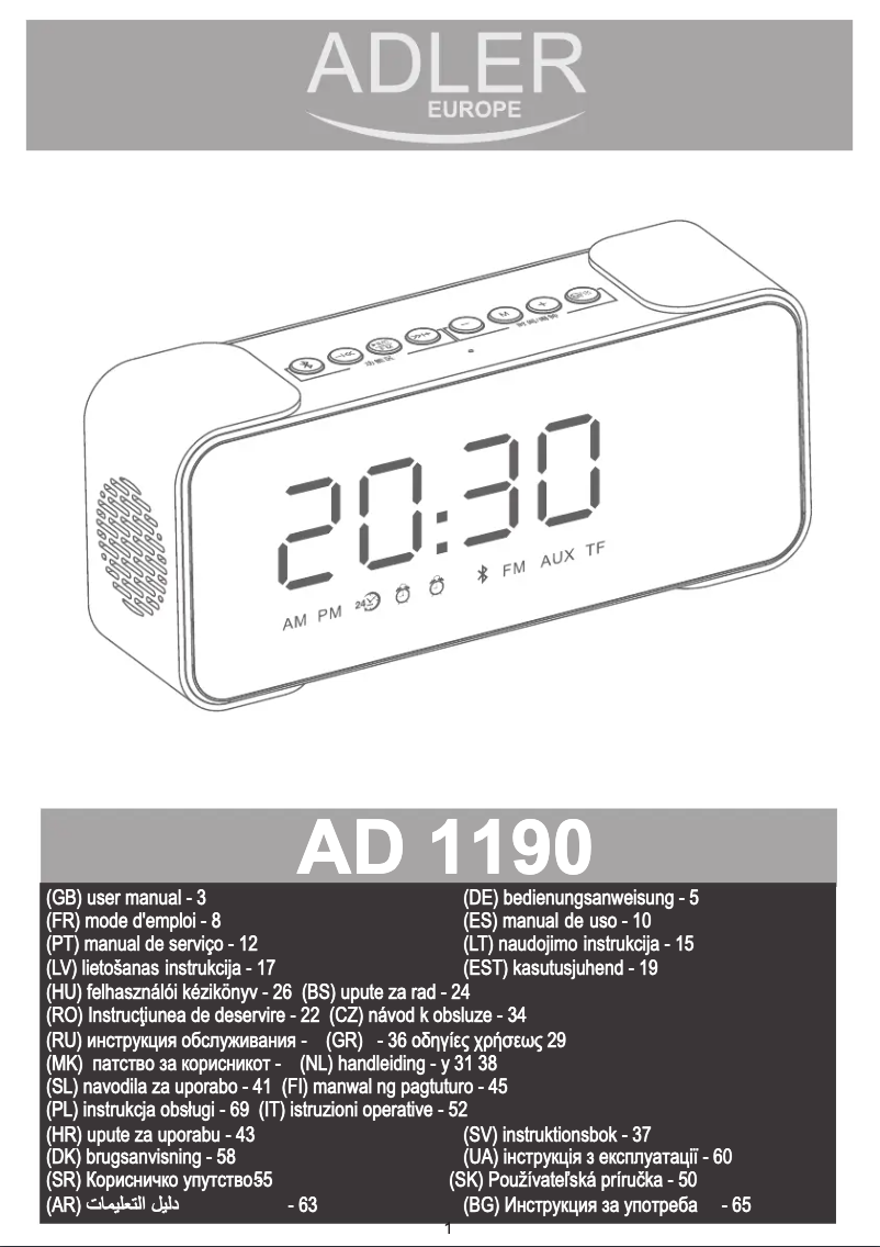 Page 1 de la notice Manuel utilisateur Adler AD 1190