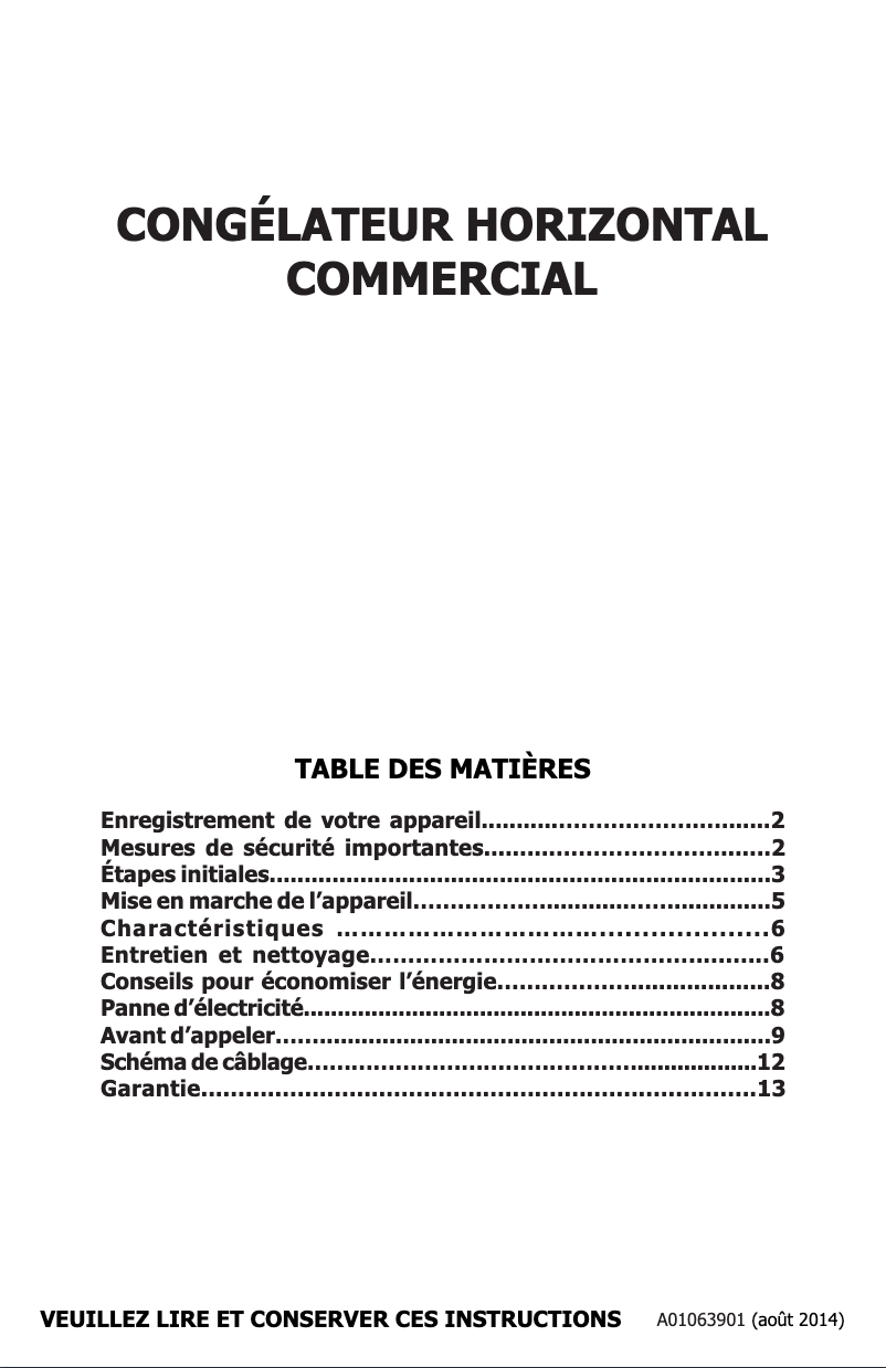 Page n°1 - Manuel utilisateur Frigidaire FCCS161QW