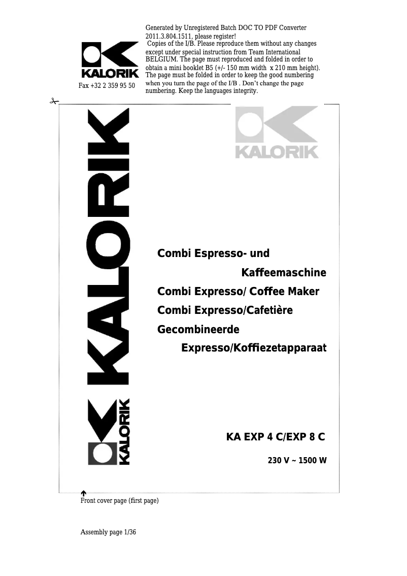 Page 1 de la notice Manuel utilisateur Kalorik KA EXP 4 C