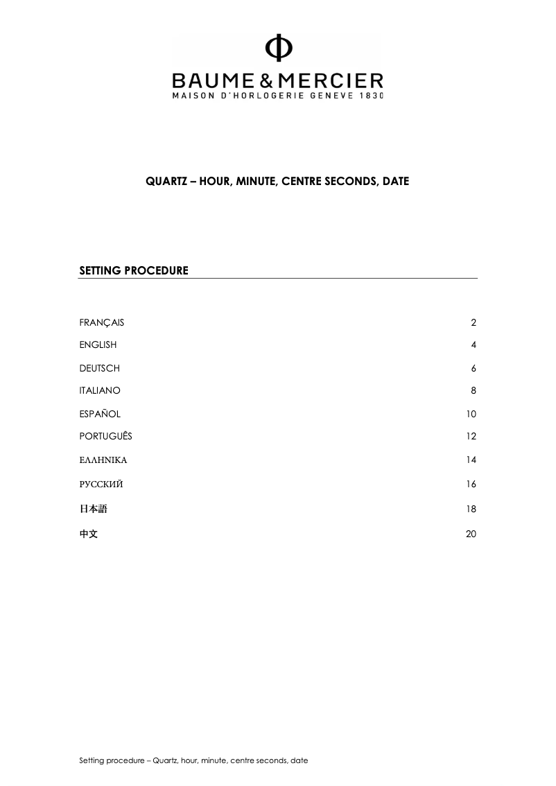 Page 1 de la notice Manuel utilisateur Baume & Mercier Clifton Club 10411