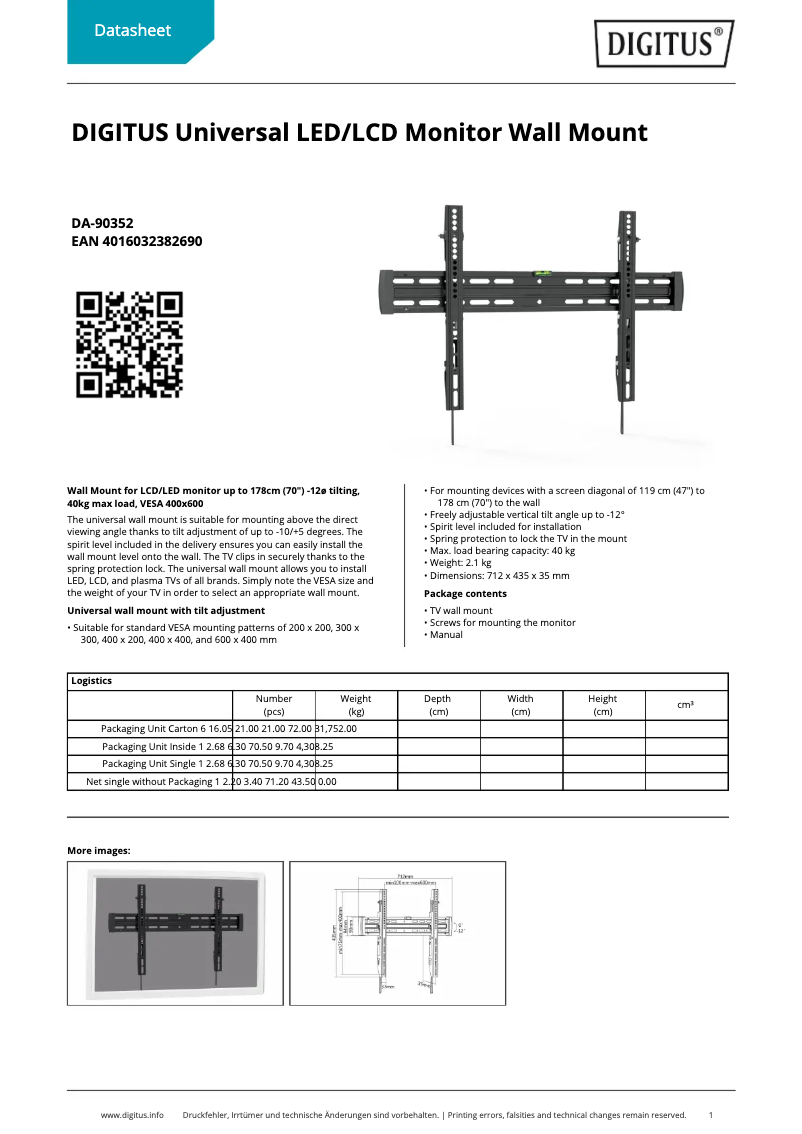 Page 1 de la notice Fiche technique Digitus DA-90352