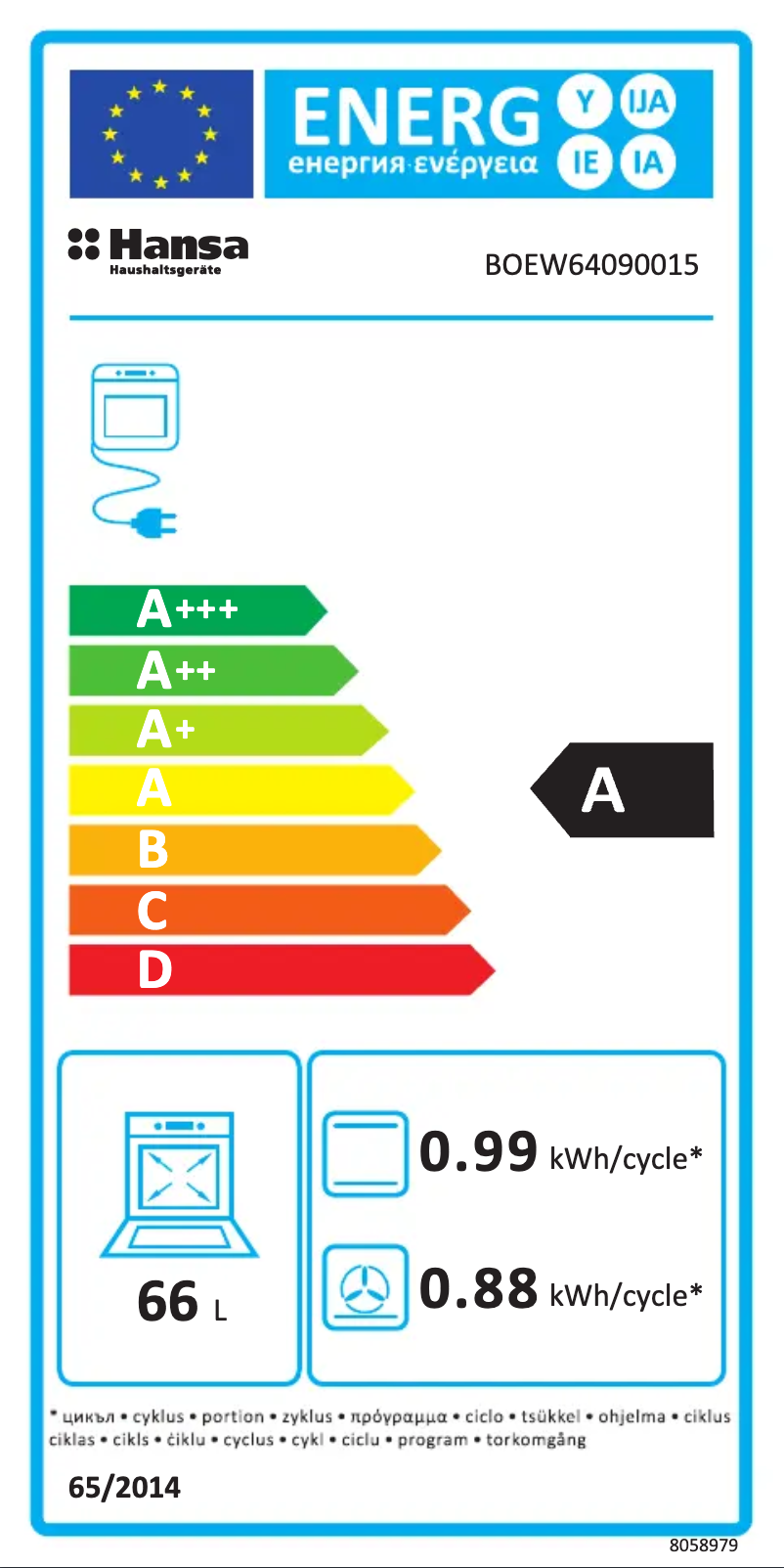 Page 1 de la notice Manuel utilisateur Hansa BOEW64090015