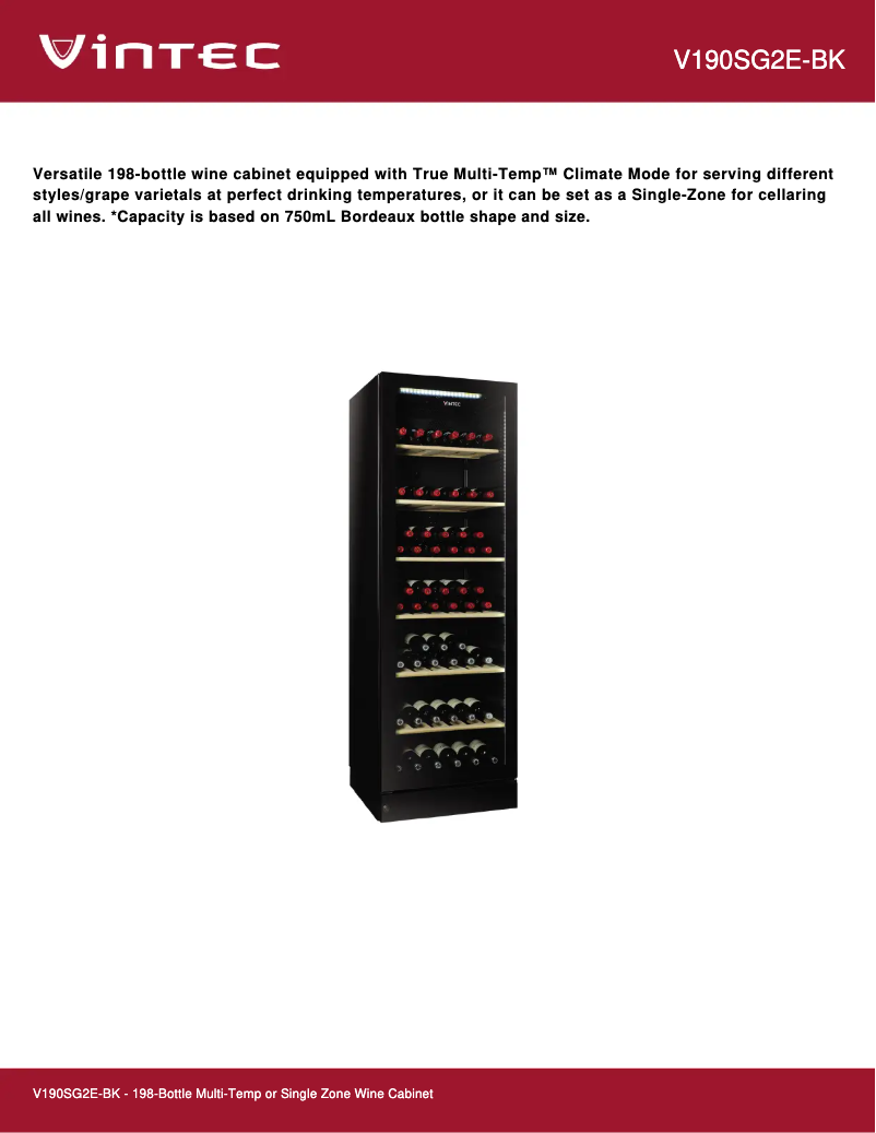 Page 1 de la notice Fiche technique Vintec V190SG2E-BK