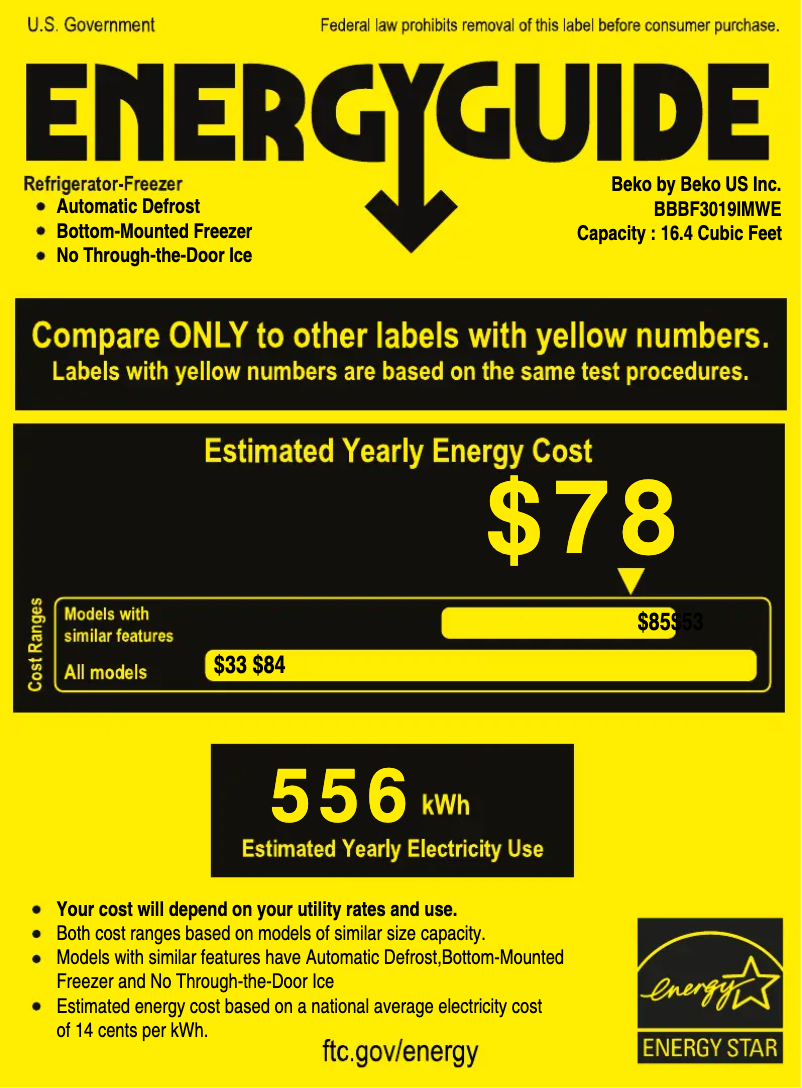 Page 1 de la notice Label énergétique Beko BBBF3019IMWE