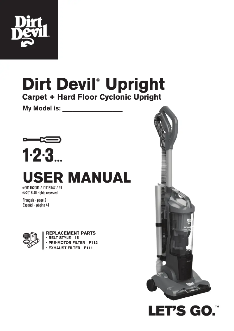 Page 1 de la notice Manuel utilisateur Dirt Devil Endura Express