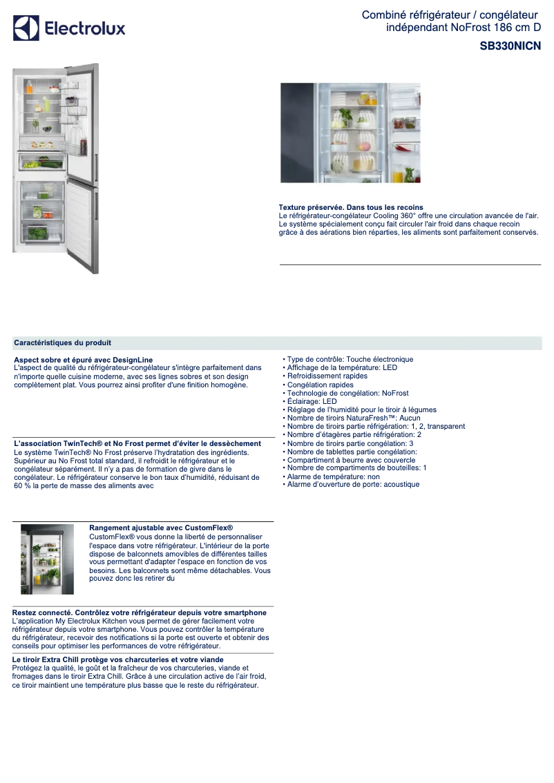 Page 1 de la notice Fiche technique Electrolux SB330NICN