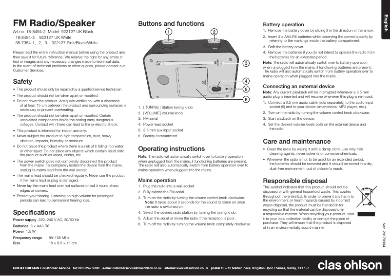 Página 1 del manual Manual de usuario Clas Ohlson 922127