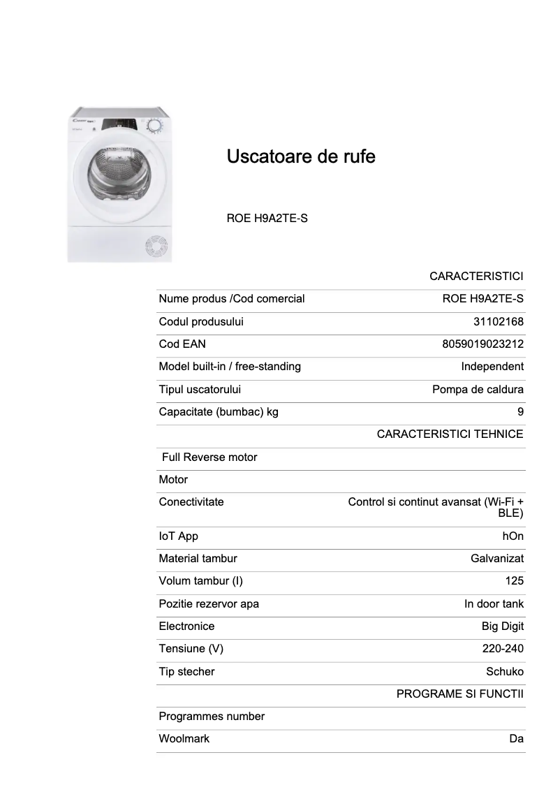 Image de la première page du manuel de l'appareil ROE H9A2TE-S