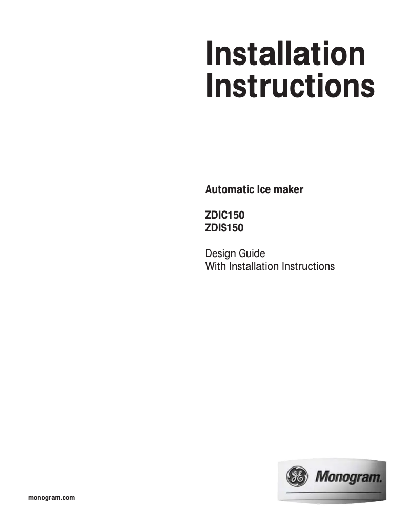 Page 1 de la notice Guide d'installation GE ZDIC150WBB
