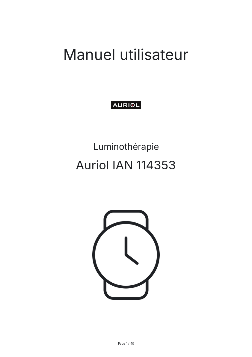 Page n°1 - Manuel utilisateur Auriol IAN 114353