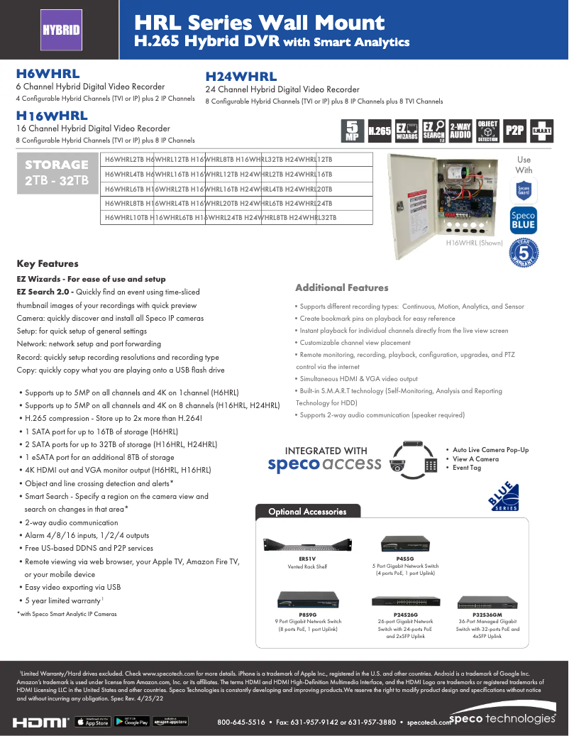Page 1 de la notice Fiche technique Speco Technologies H6WHRL