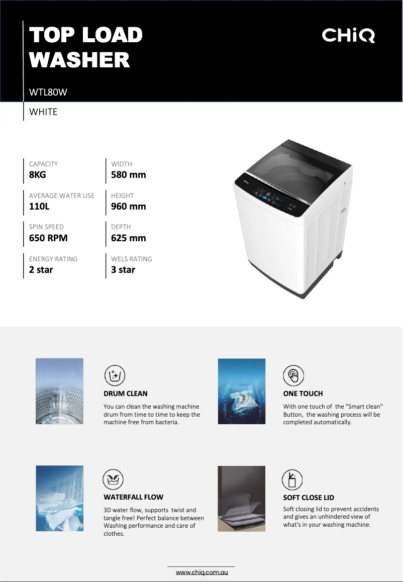 Page 1 de la notice Fiche technique CHiQ WTL80W