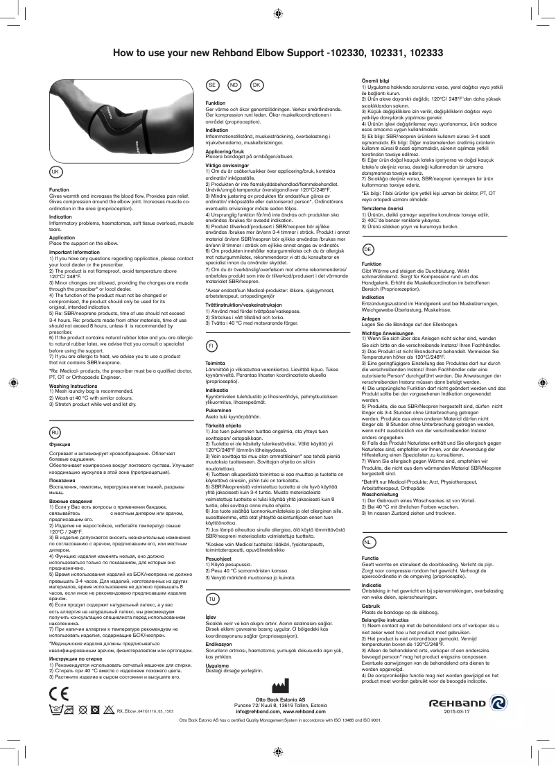 Page n°1 - Manuel utilisateur Rehband 102330