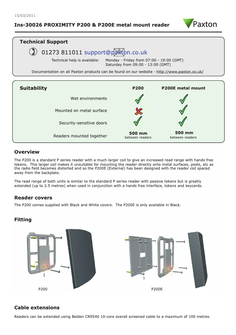 Page 1 de la notice Manuel utilisateur Paxton Proximity P200