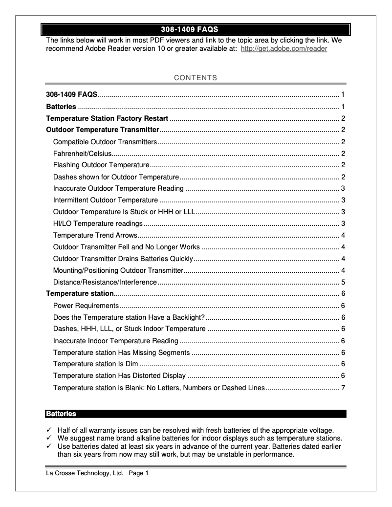 Page 1 de la notice FAQ La Crosse Technology 308-1409B