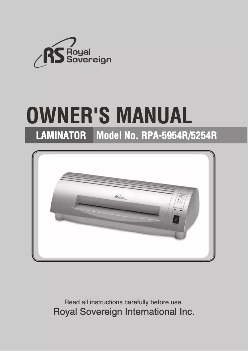 Page 1 de la notice Manuel utilisateur Royal Sovereign RPA-5254R