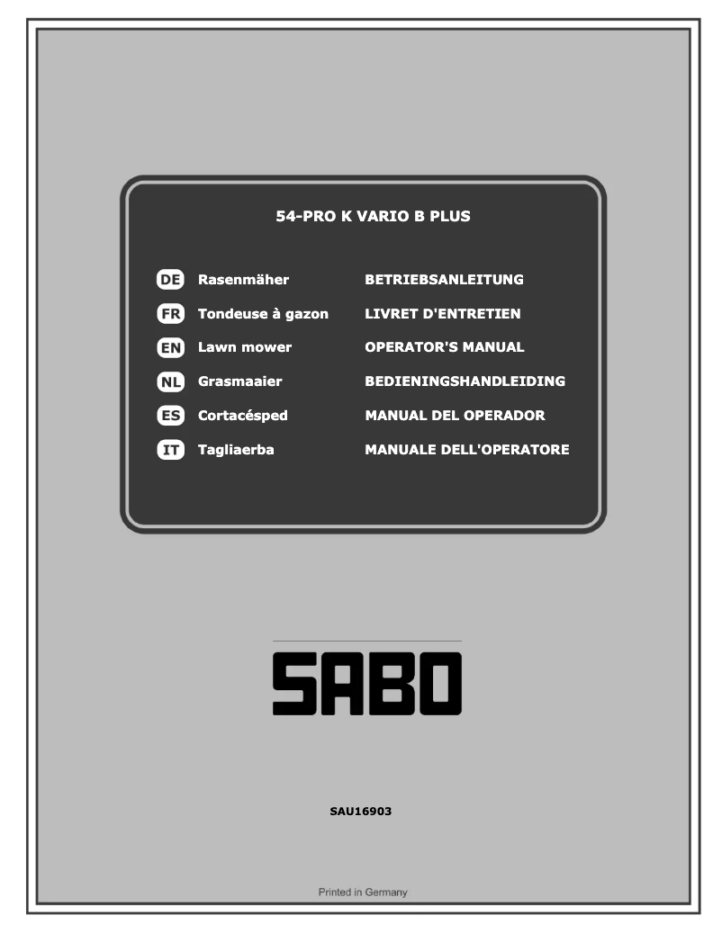 Page n°1 - Manuel utilisateur SABO 54-PRO K Vario B Plus