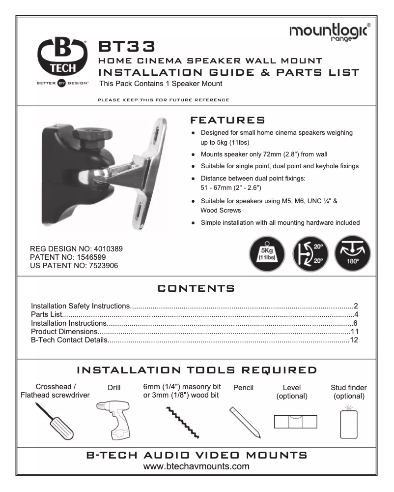 Page n°1 - Manuel utilisateur B-Tech BT33