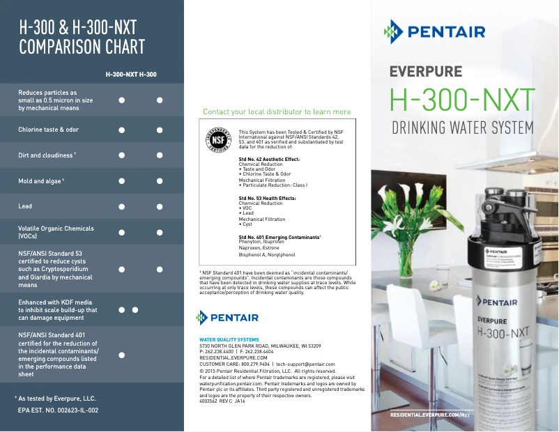 Page 1 de la notice Brochure Everpure H-300-NXT