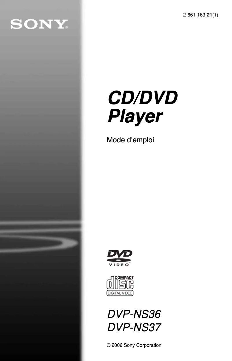 Page 1 de la notice Manuel utilisateur Sony DVP-NS37