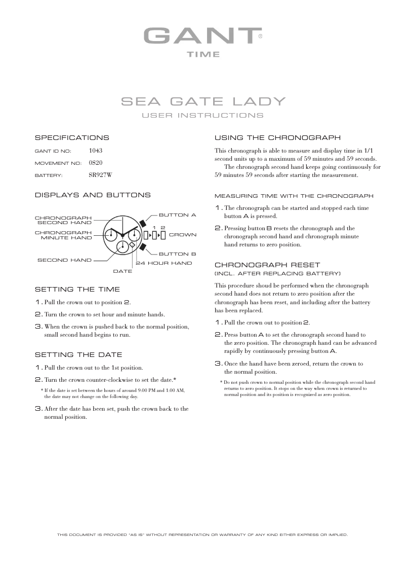 Page 1 de la notice Manuel utilisateur Gant Sea Gate Lady 1043