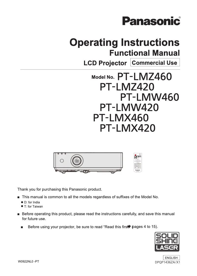 Página 1 del manual Manual de usuario Panasonic PT-LMW420