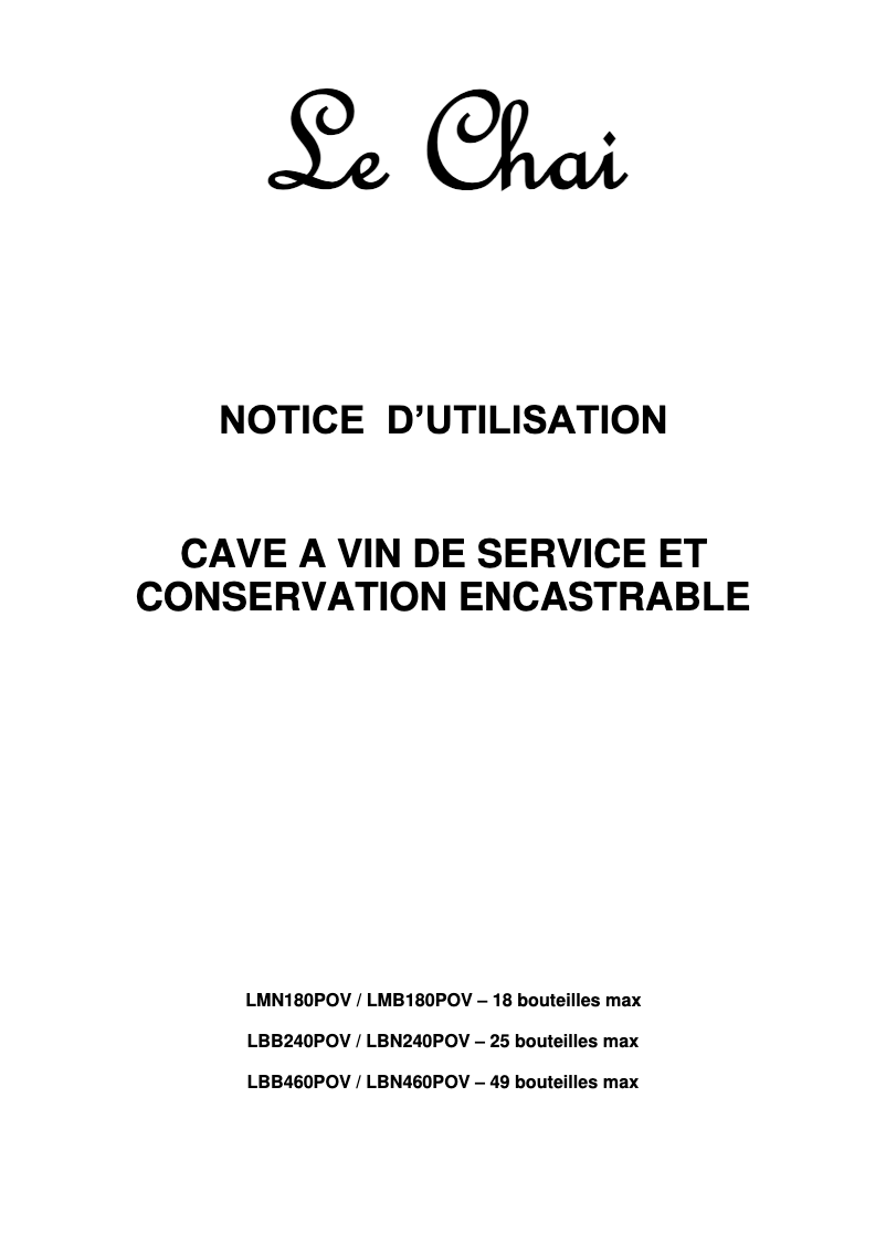 Page n°1 - Manuel utilisateur Le Chai LMN180POV