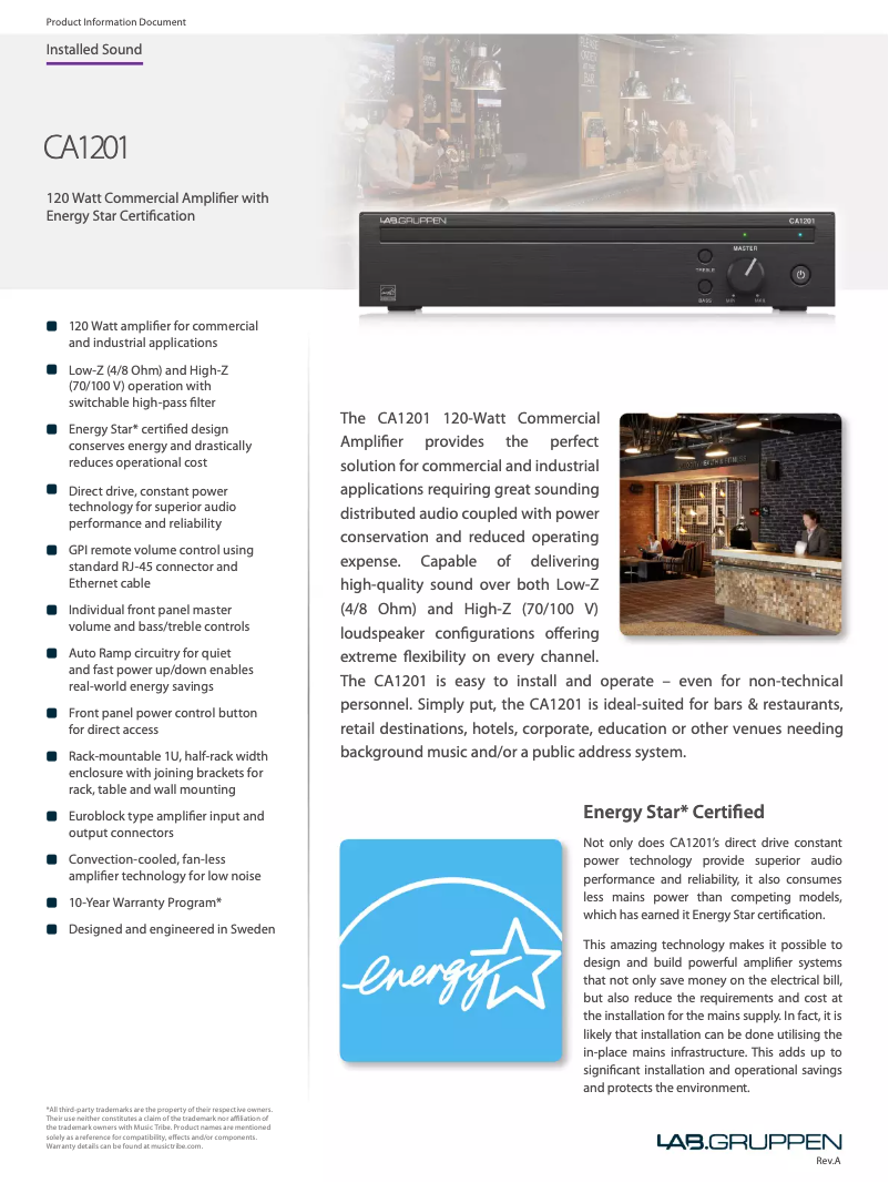 Página 1 del manual Ficha técnica Lab Gruppen CA1201