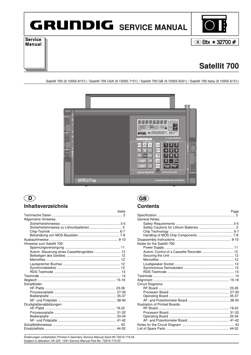 Image de la première page du manuel de l'appareil Satellit 700