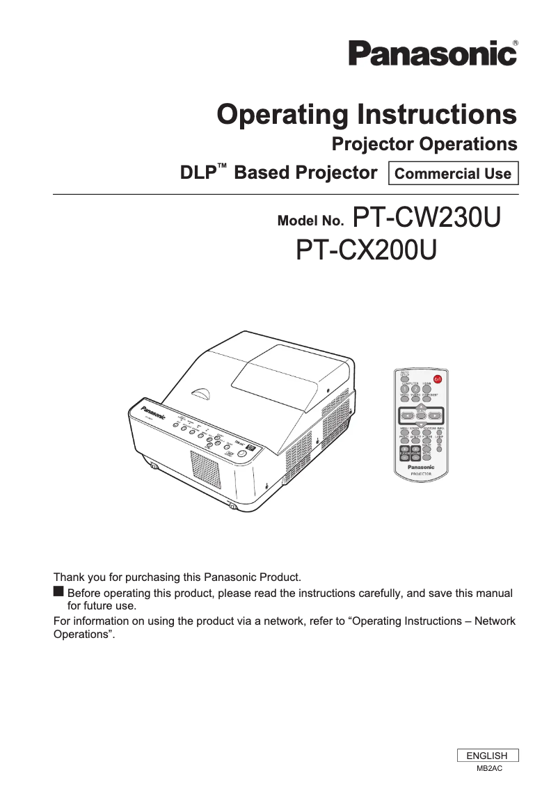 Page 1 of the manual User Manual Panasonic PT-CW230U