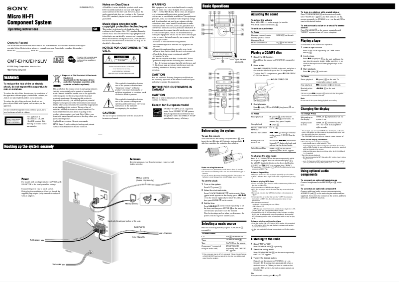 Page n°1 - Manuel utilisateur Sony CMT-EH12