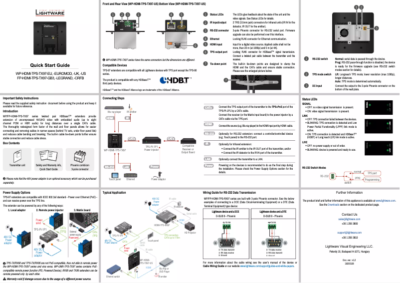Page 1 de la notice Manuel utilisateur Lightware WP-HDMI-TPS-TX97-EU