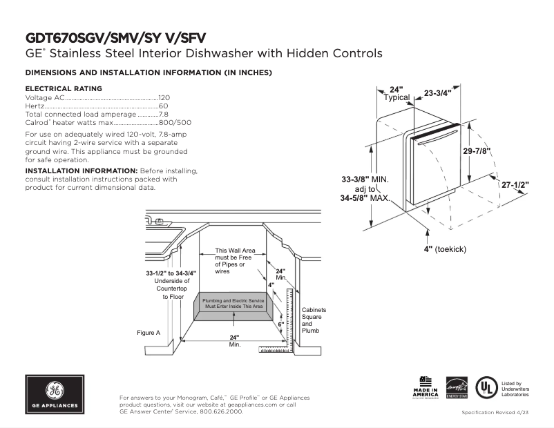 Page n°1 - Fiche technique GE GDT670SFVDS