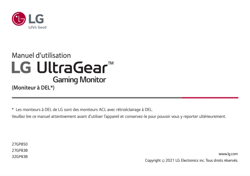 Page n°1 - Manuel utilisateur LG UltraGear 27GP850
