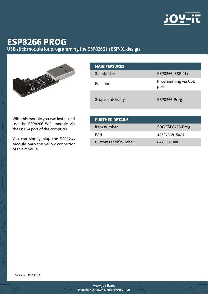 Imagen de la primera página del manual del dispositivo ESP8266-PROG