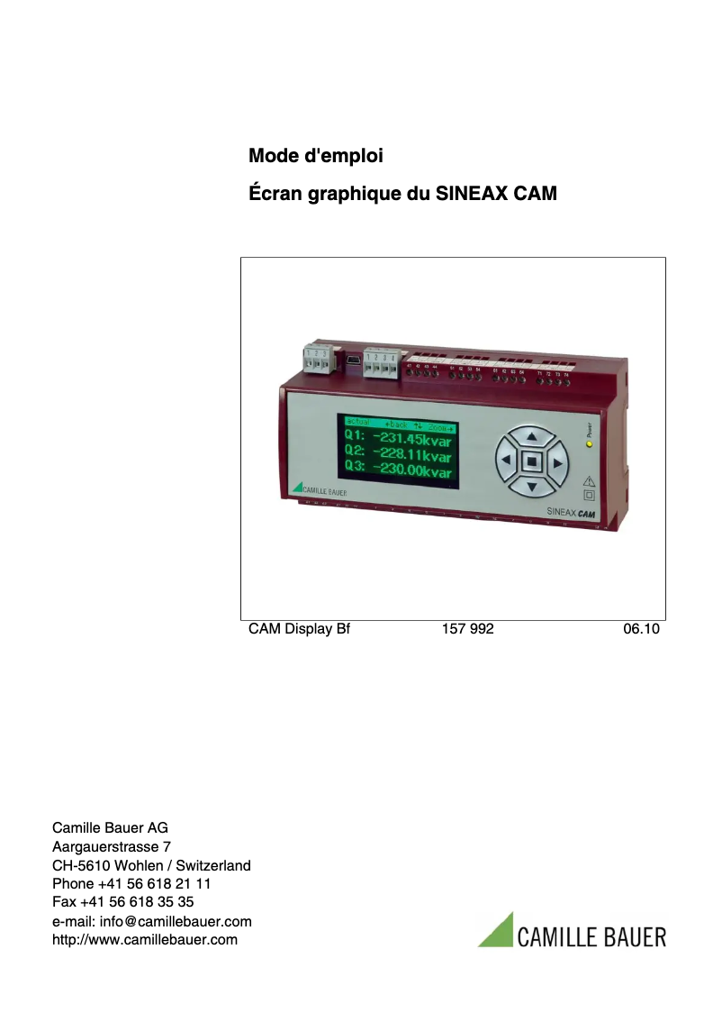 Page n°1 - Manuel utilisateur Camille Bauer Sineax CAM