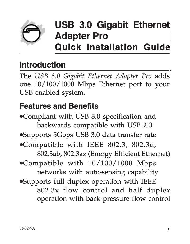 Page 1 de la notice Manuel utilisateur Siig JU-NE0511-S1